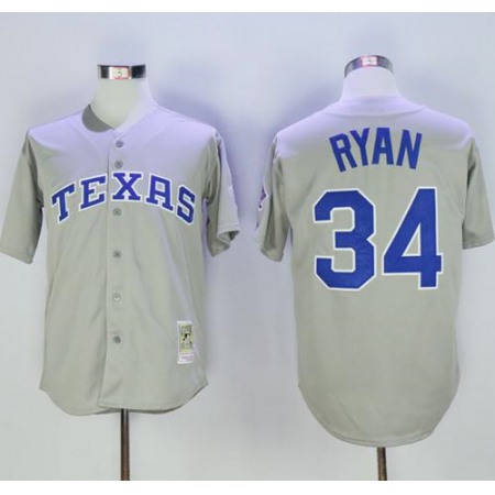 Mitchell and Ness Rangers #34 Nolan Ryan Stitched Grey Throwback MLB Jersey