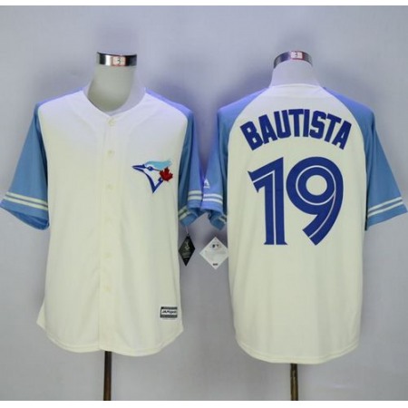 Blue Jays #19 Jose Bautista Cream/Blue Exclusive New Cool Base Stitched MLB Jersey