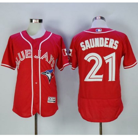 Blue Jays #21 Michael Saunders Red Flexbase Authentic Collection Canada Day Stitched MLB Jersey