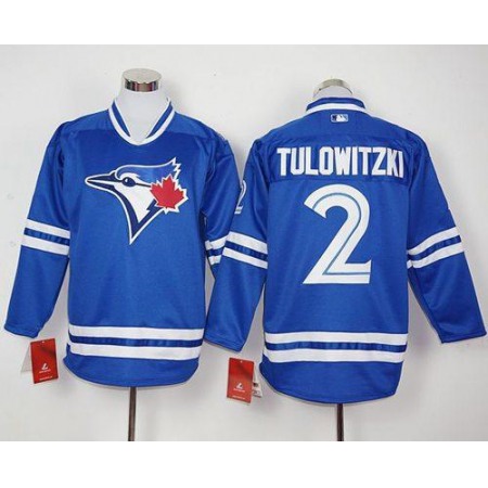 Blue Jays #2 Troy Tulowitzki Blue Long Sleeve Stitched MLB Jersey