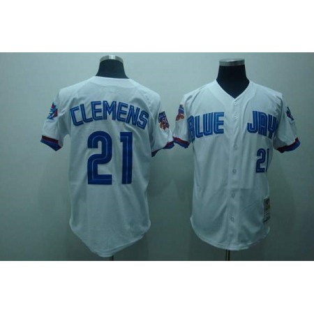 Mitchell And Ness Blue Jays #21 Roger Clemens Stitched White MLB Jersey