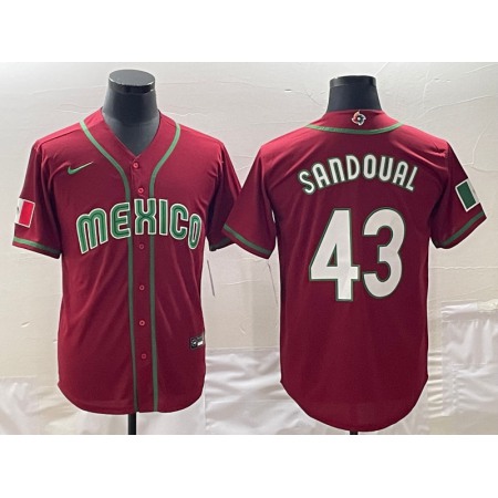 Men's Mexico Baseball #43 Patrick Sandoval 2023 Red World Baseball Classic Stitched Jersey