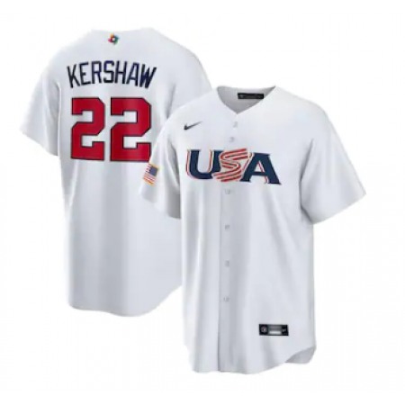 Men's USA Baseball #22 Clayton Kershaw 2023 White World Baseball Classic Stitched Jersey