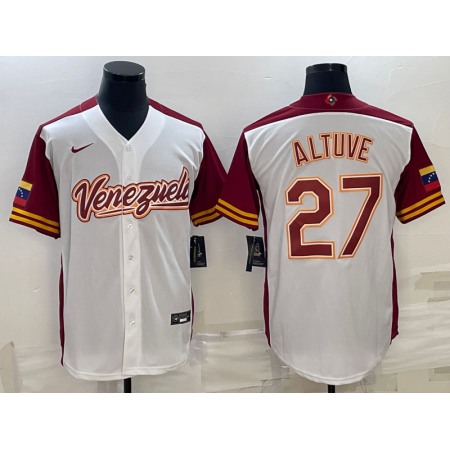 Men's Venezuela Baseball #27 Jose Altuve 2023 White World Baseball Classic Stitched Jersey