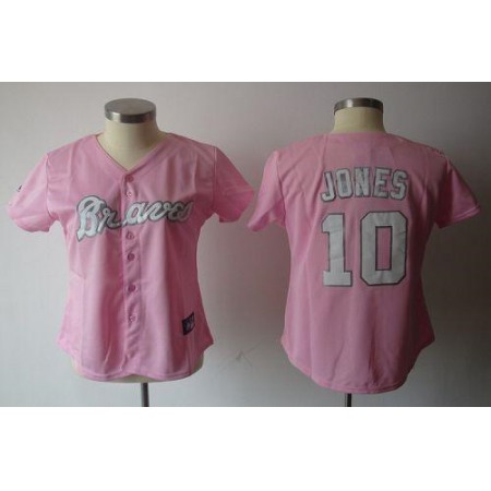 Braves #10 Chipper Jones Pink Women's Fashion Stitched MLB Jersey