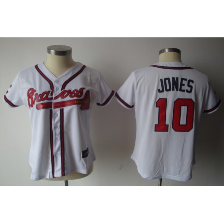 Braves #10 Chipper Jones White Women's Fashion Stitched MLB Jersey