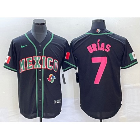 Men's Mexico Baseball #7 Julio Urias 2023 Black World Baseball With Patch Classic Stitched Jersey