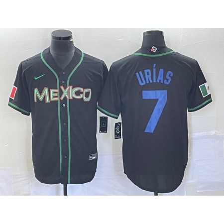 Men's Mexico Baseball #7 Julio Urias 2023 Black World Baseball With Patch Classic Stitched Jersey