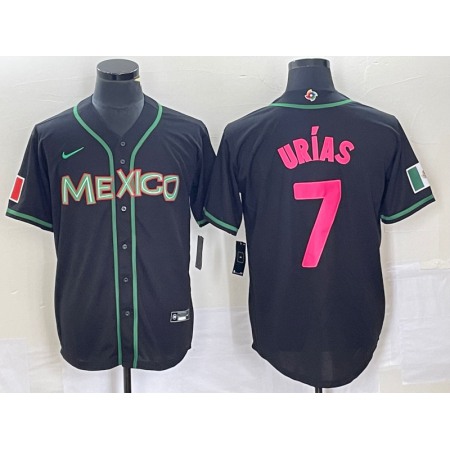 Men's Mexico Baseball #7 Julio Urias 2023 Black World Baseball With Patch Classic Stitched Jersey