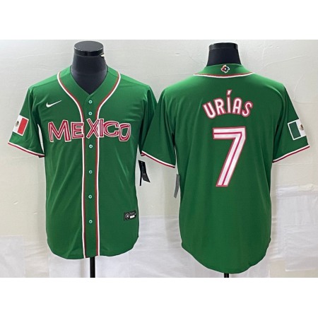 Men's Mexico Baseball #7 Julio Urias 2023 Green World Baseball With Patch Classic Stitched Jersey