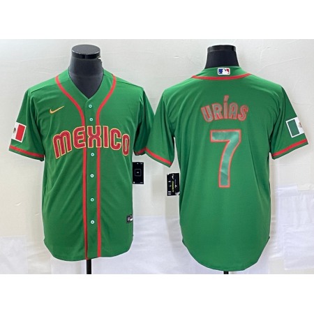 Men's Mexico Baseball #7 Julio Urias 2023 Green World Baseball With Patch Classic Stitched Jersey