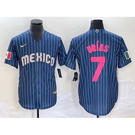 Men's Mexico Baseball #7 Julio Urias 2023 Navy World Baseball Classic Stitched Jersey