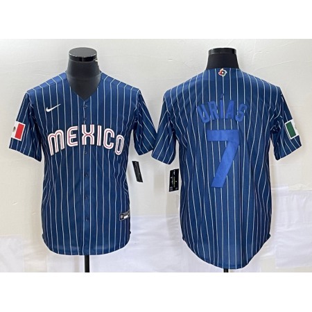 Men's Mexico Baseball #7 Julio Urias 2023 Navy World Baseball Classic Stitched Jersey