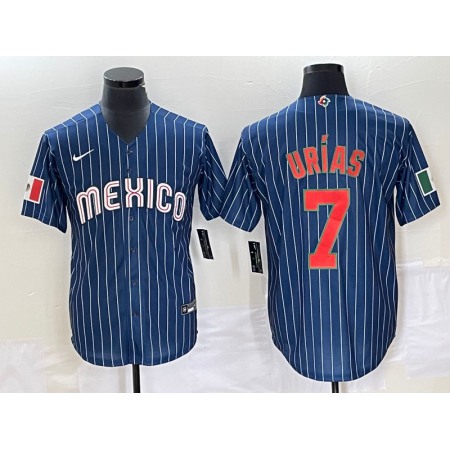 Men's Mexico Baseball #7 Julio Urias 2023 Navy World Baseball Classic Stitched Jersey