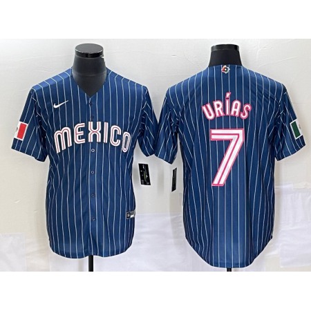 Men's Mexico Baseball #7 Julio Urias 2023 Navy World Baseball With Patch Classic Stitched Jersey