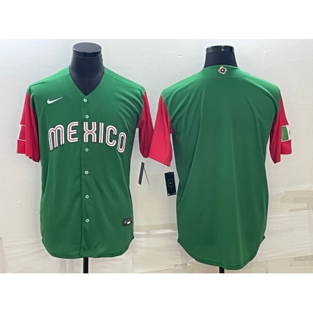 Men's Mexico Baseball Blank 2023 Green World Baseball With Patch Classic Stitched Jersey