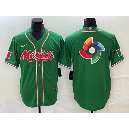 Men's Mexico Baseball Green 2023 World Baseball Classic Team Big Logo Stitched Jersey