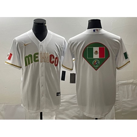 Men's Mexico Baseball White 2023 World Baseball Classic Team Big Logo Stitched Jersey