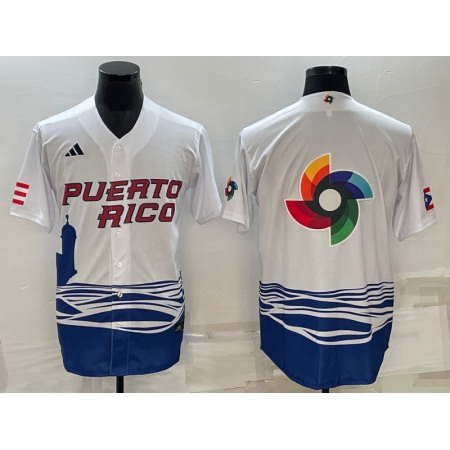 Men's Puerto Rico Baseball 2023 White World Baseball Big Logo With Patch Classic Stitched Jersey