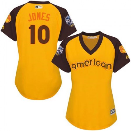 Orioles #10 Adam Jones Gold 2016 All-Star American League Women's Stitched MLB Jersey