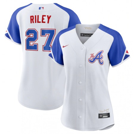 Women's Atlanta Braves #27 Austin Riley White 2023 City Connect Stitched Baseball Jersey(Run Small)