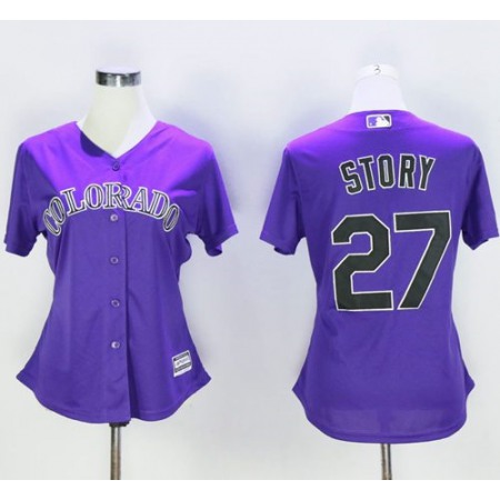 Rockies #27 Trevor Story Purple Women's Alternate Stitched MLB Jersey