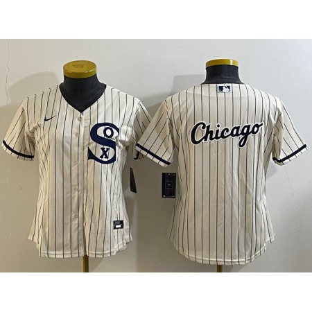 Women's Chicago White Sox Cream Team Big Logo Stitched Jersey(Run Small) 02