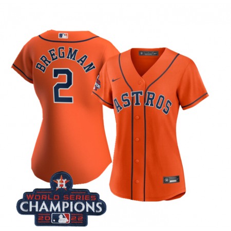 Women's Houston Astros #2 Alex Bregman Orange 2022 World Series Champions Cool Base Stitched Baseball Jersey(Run Small)