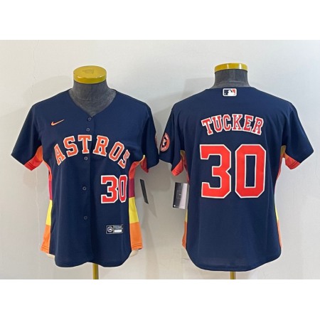 Women's Houston Astros #30 Kyle Tucker Navy With Patch Cool Base Stitched Baseball Jersey(Run Small)