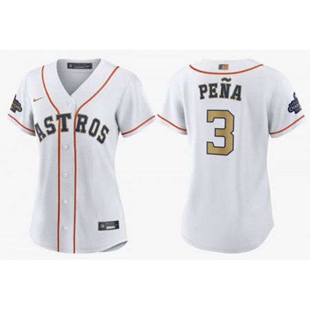 Women's Houston Astros #3 Jeremy Pena White 2023 Gold Collection With World Serise Champions Patch Stitched Jersey(Run Small)