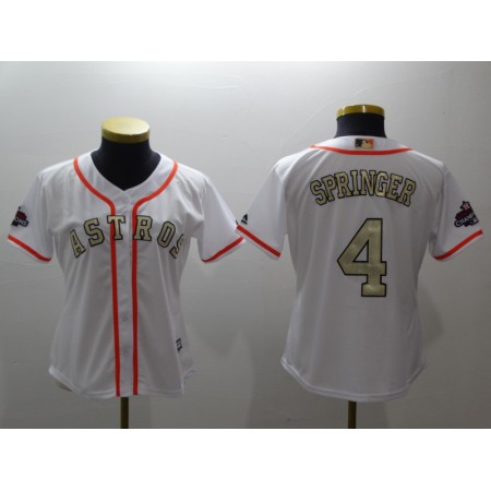 Women's Houston Astros #4 George Springer Majestic White 2018 Gold Program Cool Base Player Stitched MLB Jersey