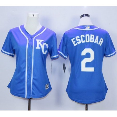 Royals #2 Alcides Escobar Blue Alternate 2 Women's Stitched MLB Jersey