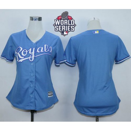 Royals Blank Light Blue Alternate 1 W/2015 World Series Patch Women's Stitched MLB Jersey