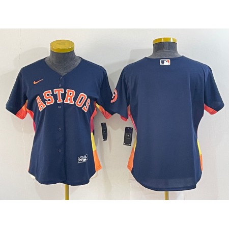 Women's Houston Astros Navy With Patch Cool Base Stitched Baseball Jersey(Run Small)