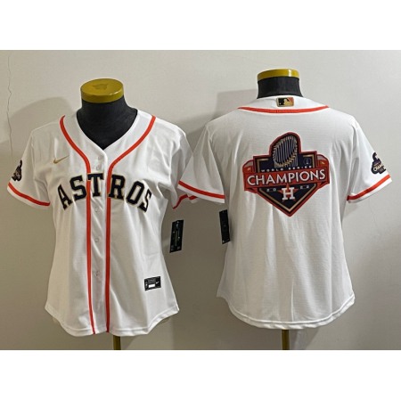 Women's Houston Astros White 2023 Gold Collection With World Serise Champions Patch Team Big Logo Stitched Jersey(Run Small)