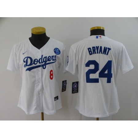 Women's Los Angeles Dodgers 2020 Front #8 Back #24 Kobe Bryant White With KB Patch Cool Base Stitched Jersey(Run Small)