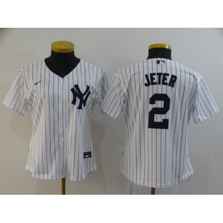 Women's New York Yankees #2 Derek Jeter White Cool Base Stitched MLB Jersey(Run Small)