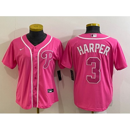 Women's Philadelphia Phillies #3 Bryce Harper Pink Stitched Baseball Jersey(Run Small)