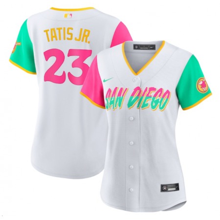 Women's San Diego Padres #23 Fernando Tatis Jr. 2022 White City Connect Cool Base Stitched Baseball Jersey(Run Small)