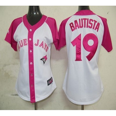 Blue Jays #19 Jose Bautista White/Pink Women's Splash Fashion Stitched MLB Jersey