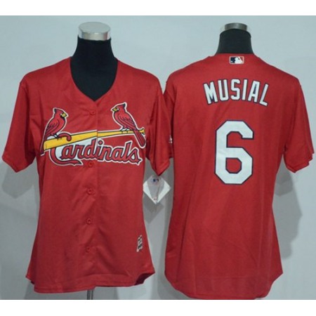 Cardinals #6 Stan Musial Red Women's Alternate Stitched MLB Jersey