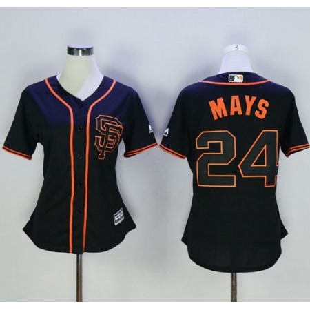 Giants #24 Willie Mays Black Alternate Women's Stitched MLB Jersey