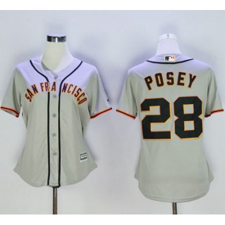 Giants #28 Buster Posey Grey Women's Road Stitched MLB Jersey