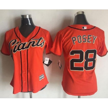 Giants #28 Buster Posey Orange Women's Alternate Stitched MLB Jersey