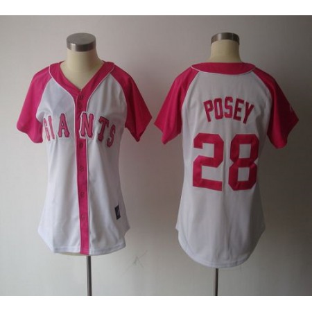 Giants #28 Buster Posey White/Pink Women's Splash Fashion Stitched MLB Jersey