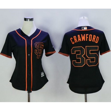 Giants #35 Brandon Crawford Black Alternate Women's Stitched MLB Jersey