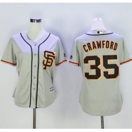 Giants #35 Brandon Crawford Grey Women's Road 2 Stitched MLB Jersey