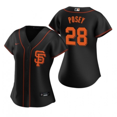 Women's San Francisco Giants #28 Buster Posey Black Cool Base Stitched Jersey(Run Small)