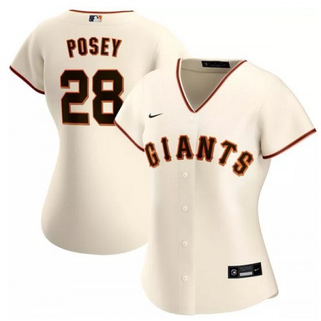 Women's San Francisco Giants #28 Buster Posey Cream Cool Base Stitched Jersey(Run Small)