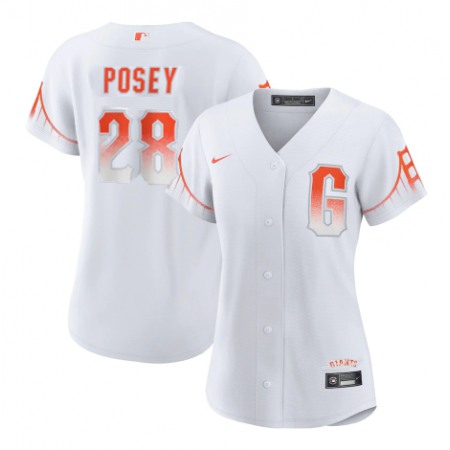 Women's San Francisco Giants #28 Buster Posey White City Connect Cool Base Stitched Jersey(Run Small)